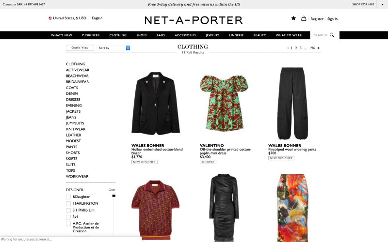 NET-A-PORTER catalog page screenshot on March 25, 2019
