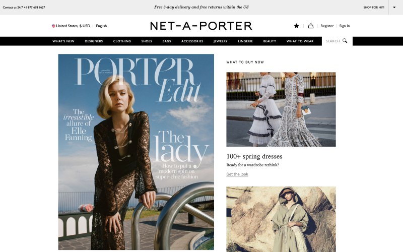 NET-A-PORTER homepage screenshot on March 25, 2019