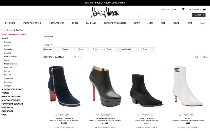 Neiman Marcus catalog page screenshot on March 27, 2019