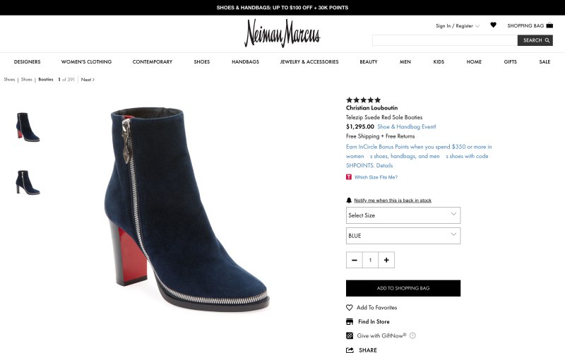 Neiman Marcus product page screenshot on March 27, 2019
