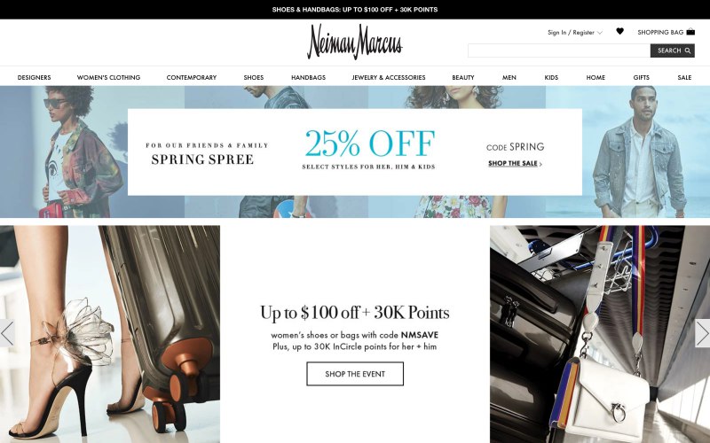 Neiman Marcus home page screenshot on March 27, 2019