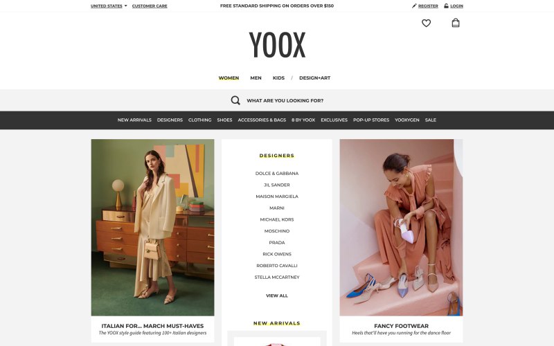 YOOX home page screenshot on March 28, 2019