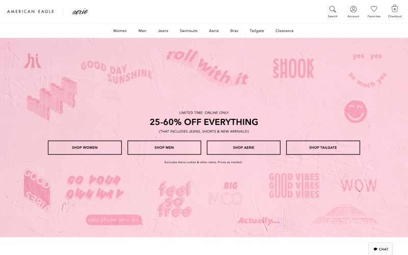 American Eagle Outfitters home page screenshot on April 13, 2019
