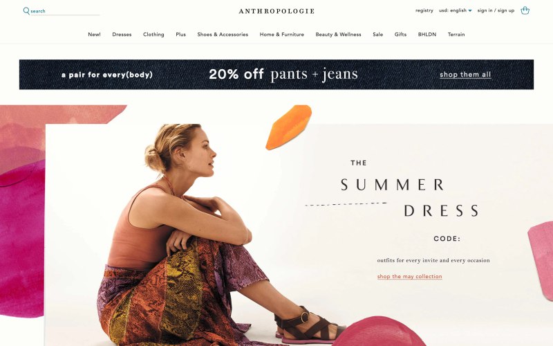 Anthropologie home page screenshot on April 28, 2019