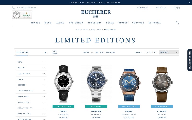 Bucherer catalog page screenshot on April 16, 2019