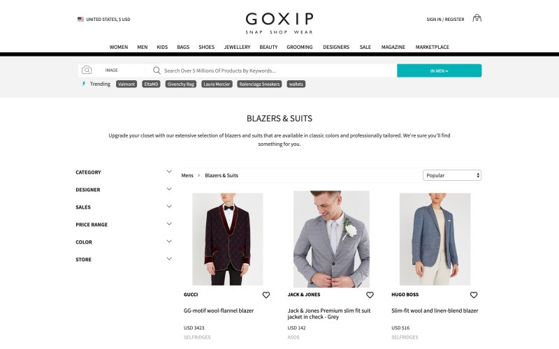 Goxip catalog page screenshot on April 20, 2019