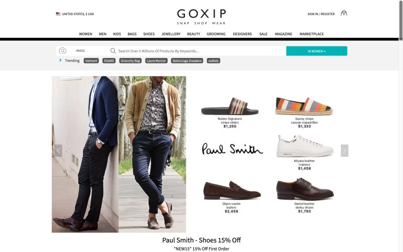 Goxip home page screenshot on April 20, 2019