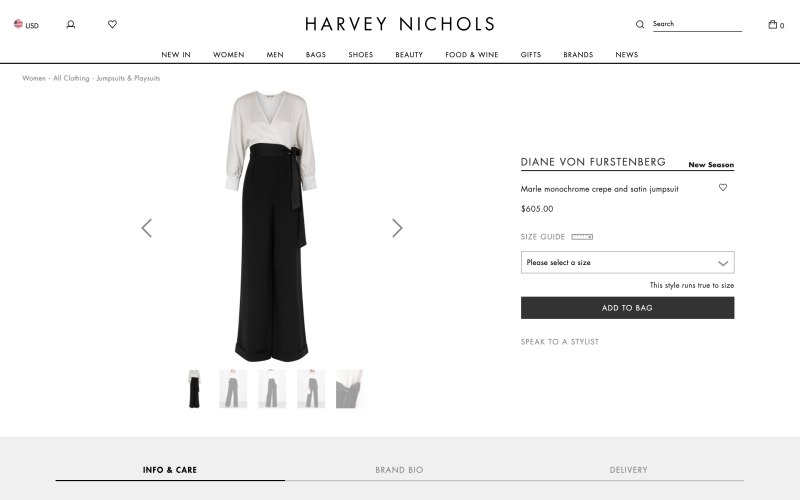 Harvey Nichols product page screenshot on April 1, 2019