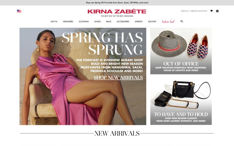 Kirna Zabete home page screenshot on April 2, 2019