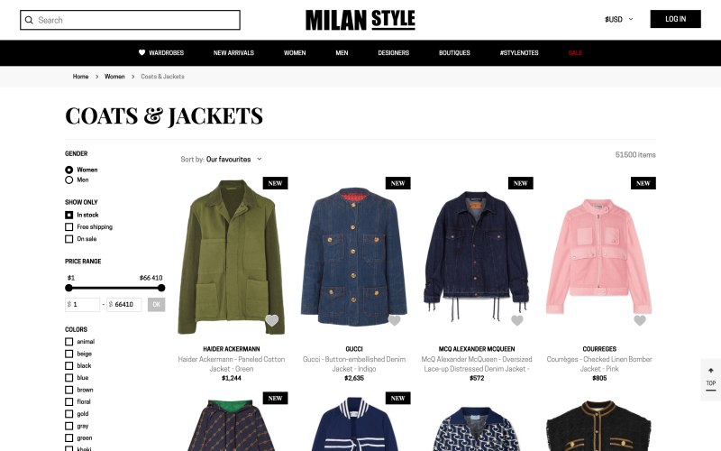 Milan Style catalog page screenshot on April 30, 2019