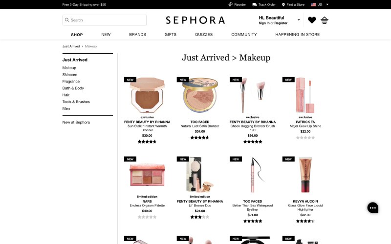 Sephora catalog page screenshot on April 11, 2019 