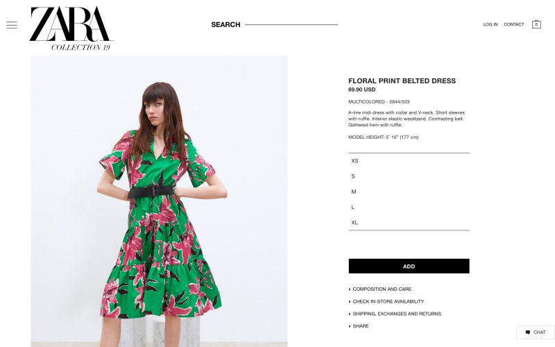 Zara product page screenshot on April 9, 2019
