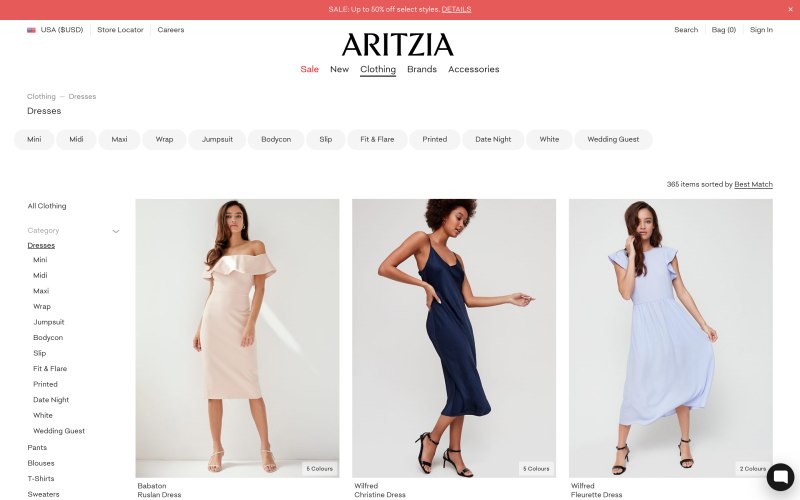 Aritzia catalog page screenshot on May 14, 2019