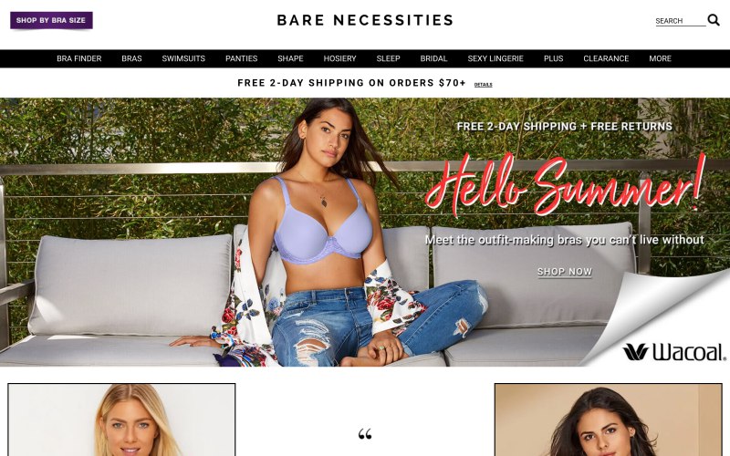 Bare Necessities home page screenshot on May 7, 2019