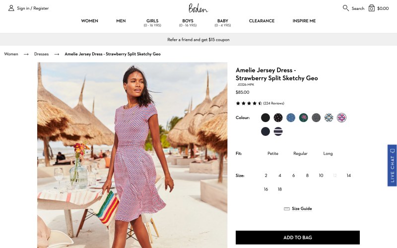 Boden product page screenshot on May 9, 2019
