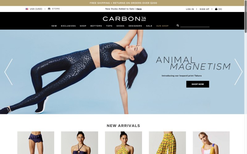 Carbon38 home page screenshot on May 15, 2019