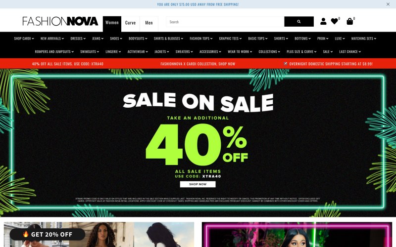 Fashion Nova home page screen shot on May 13, 2019