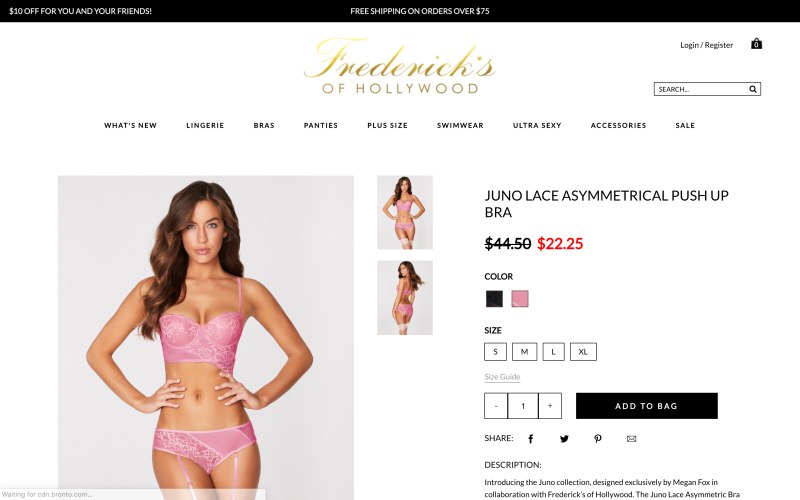 Frederick's of Hollywood product pag screenshot on May 9, 2019