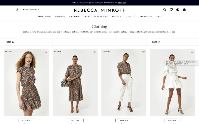 Rebecca Minkoff catalog page screenshot on May 3, 2019