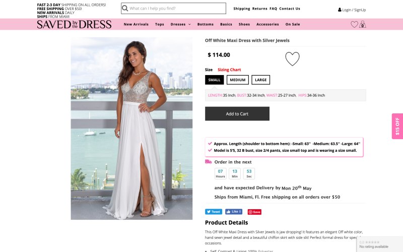 Saved by the Dress product page screenshot on May 14, 2019