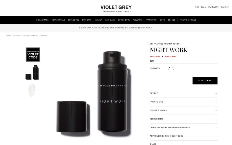 Violet Grey product page screenshot on May 8, 2019