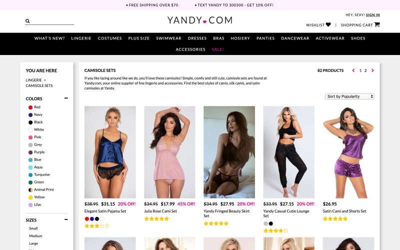 Yandy catalog page screenshot on May 15, 2019