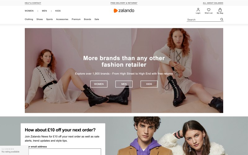 Zalando home page screenshot on May 17, 2019